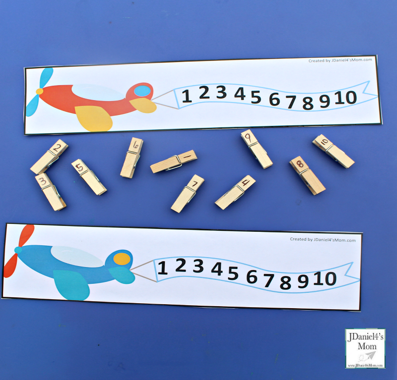 Preschool Number Activity- Airplane and Clothes Pin Number Match with Printables