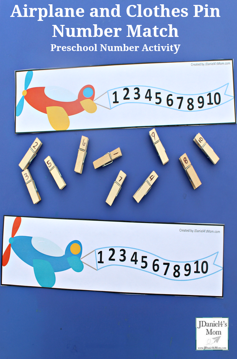 Preschool Number Activity- Airplane and Clothes Pin Number Match
