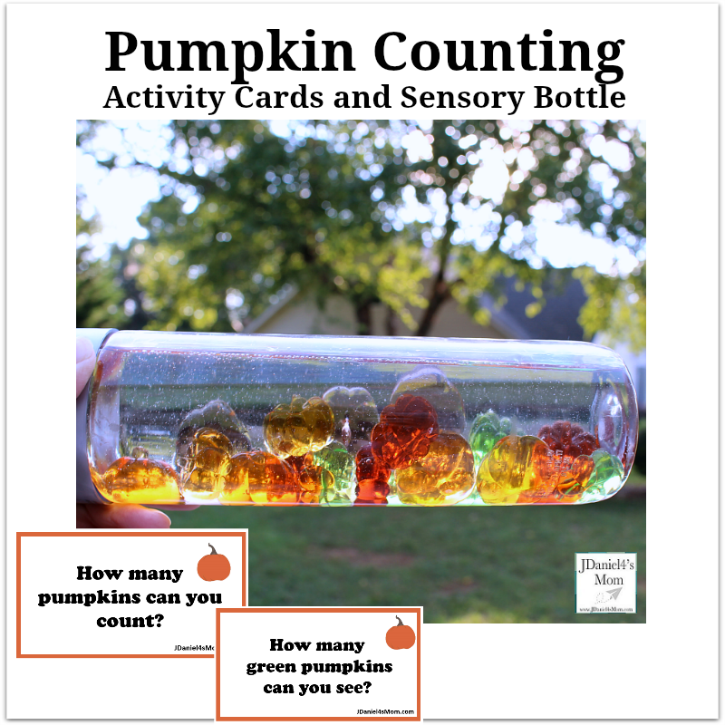 Pumpkin Counting Activity Cards and Sensory Bottle - This activity invites your children at home and students at school to estimate how many pumpkins are in a sensory bottle.