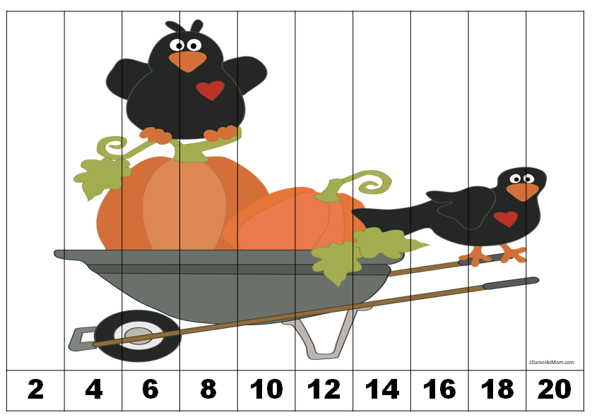This set of Halloween Counting and Skip Counting Puzzles explores the numbers 1-10, 11-20. skip counting by 2's and skip counting by 5's. There is also an editable puzzle. This puzzle focuses on counting by 2's.