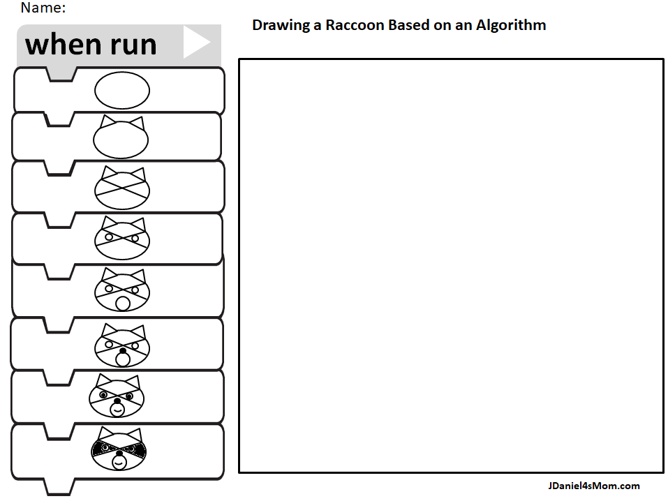 How to Draw a Raccoon with an Algorithm - Using Pictures Only Worksheet