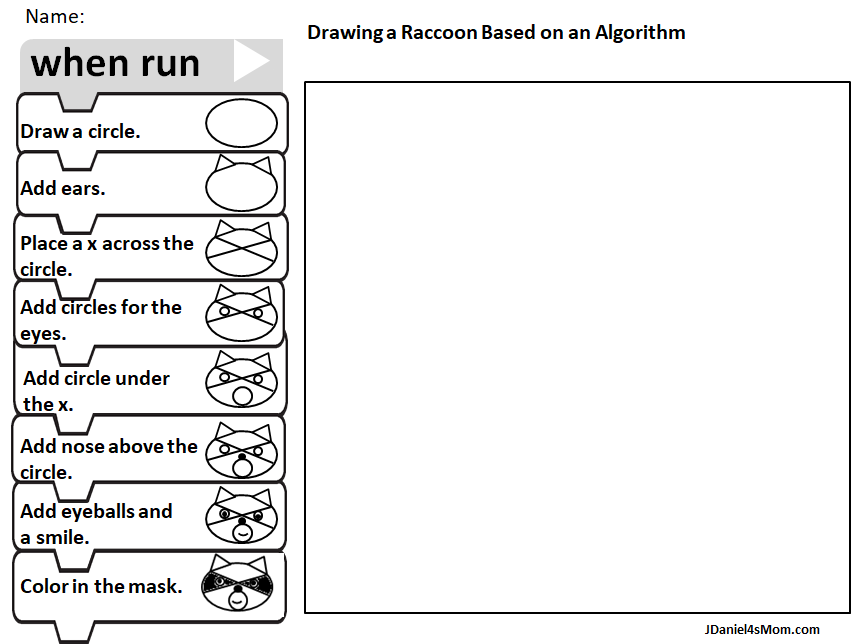 How to Draw a Raccoon with an Algorithm - Using Pictures and Words Worksheet
