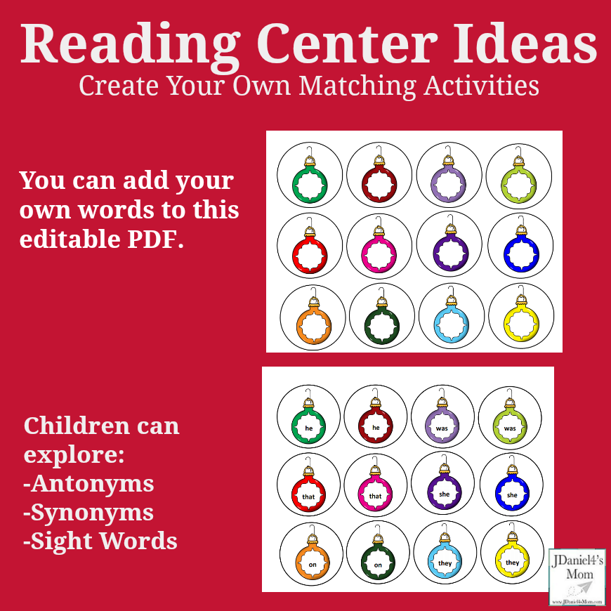 Reading Center Ideas Create Your Own Matching Activities - This editable ornament printable can be used to create a number of reading center games.