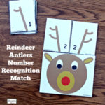 Reindeer Antlers Number Recongition - Students at school or children at home can work on number recognition and counting skills using this free printable set. It includes reindeer counting heads and ten pairs of antlers. Each anter card displays a number in antler points and number form. Children will have fun changing the number o antlers on their reindeer.