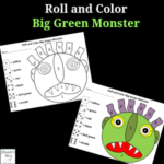 Roll and Color Big Green Monster Printable for Kids