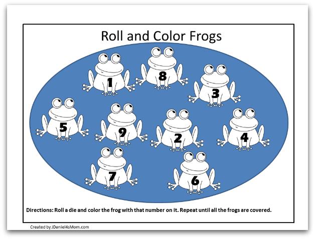 Frog Coloring Pages and Learning Activities- Life Cycle of a Frog Coloring Page- Roll and Color Numbers