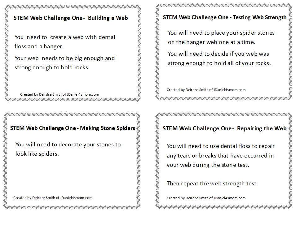 STEM Challenge Spider Web Exploration Free Printable Cards