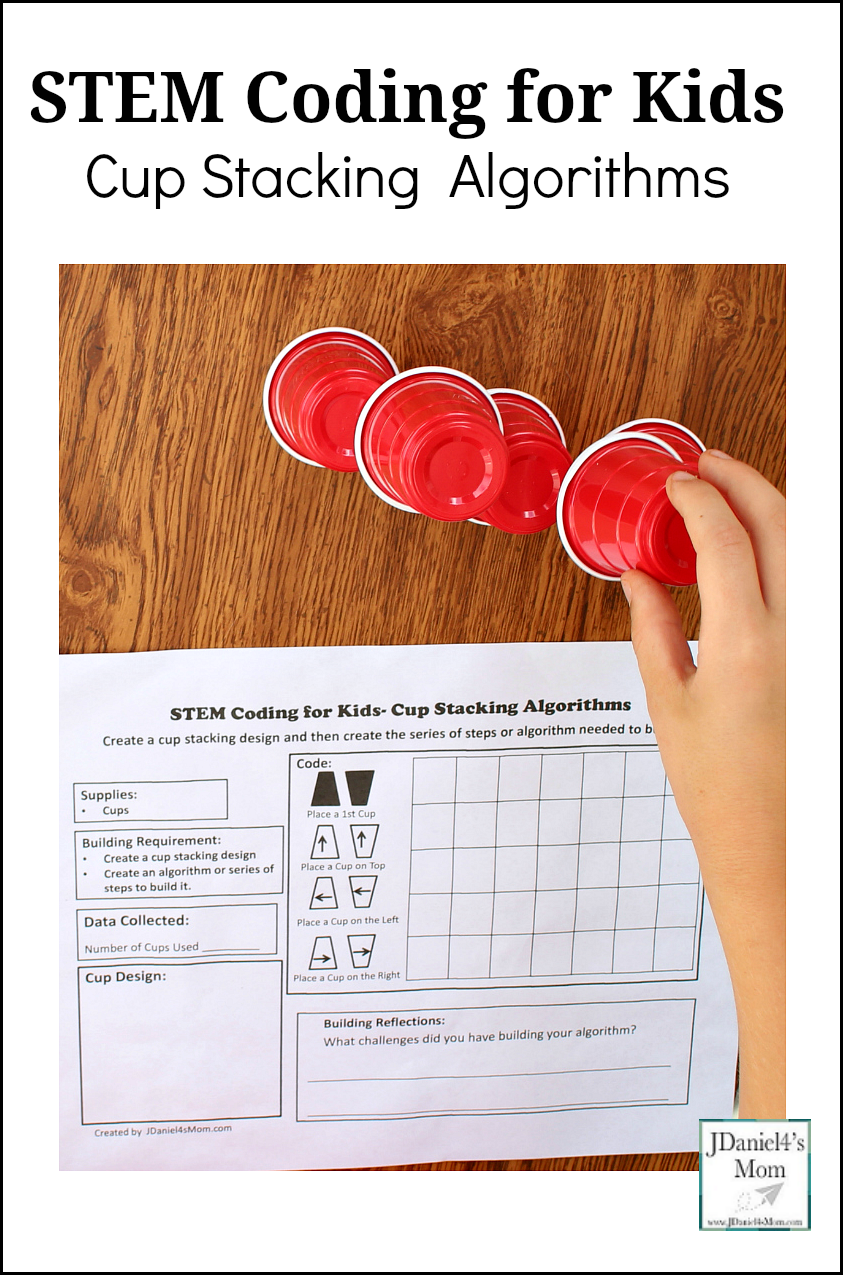 STEM Coding for Kids : Cup Stacking Algorithms - Children can learn about building algorithms by creating the steps need to replicate a cup stacking creation they have made. It is a great coding activity for children at home or students at school.
