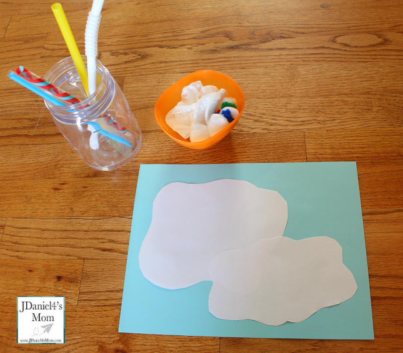 Sensory Activity- Blowing Clouds with a Straw -Supplies needed for the activity.