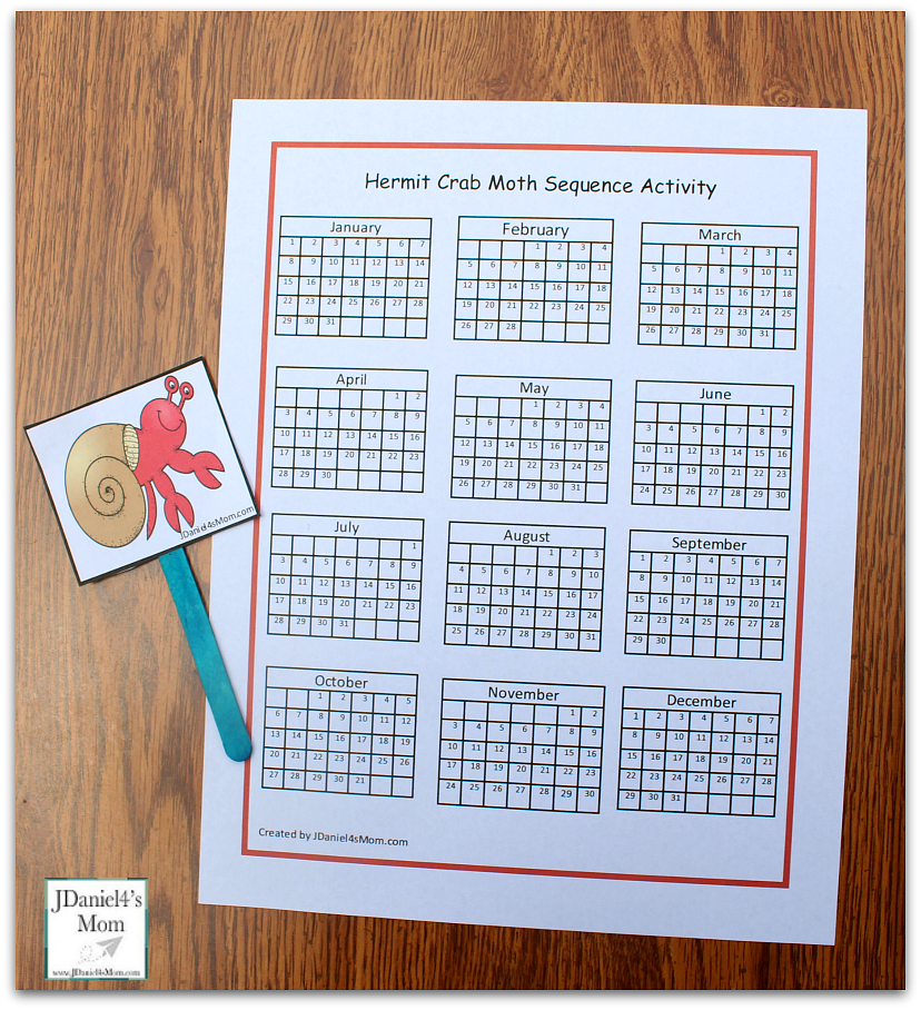 Sequencing Activities Based on a House for a Hermit Crab- Crab Walking the Calendar