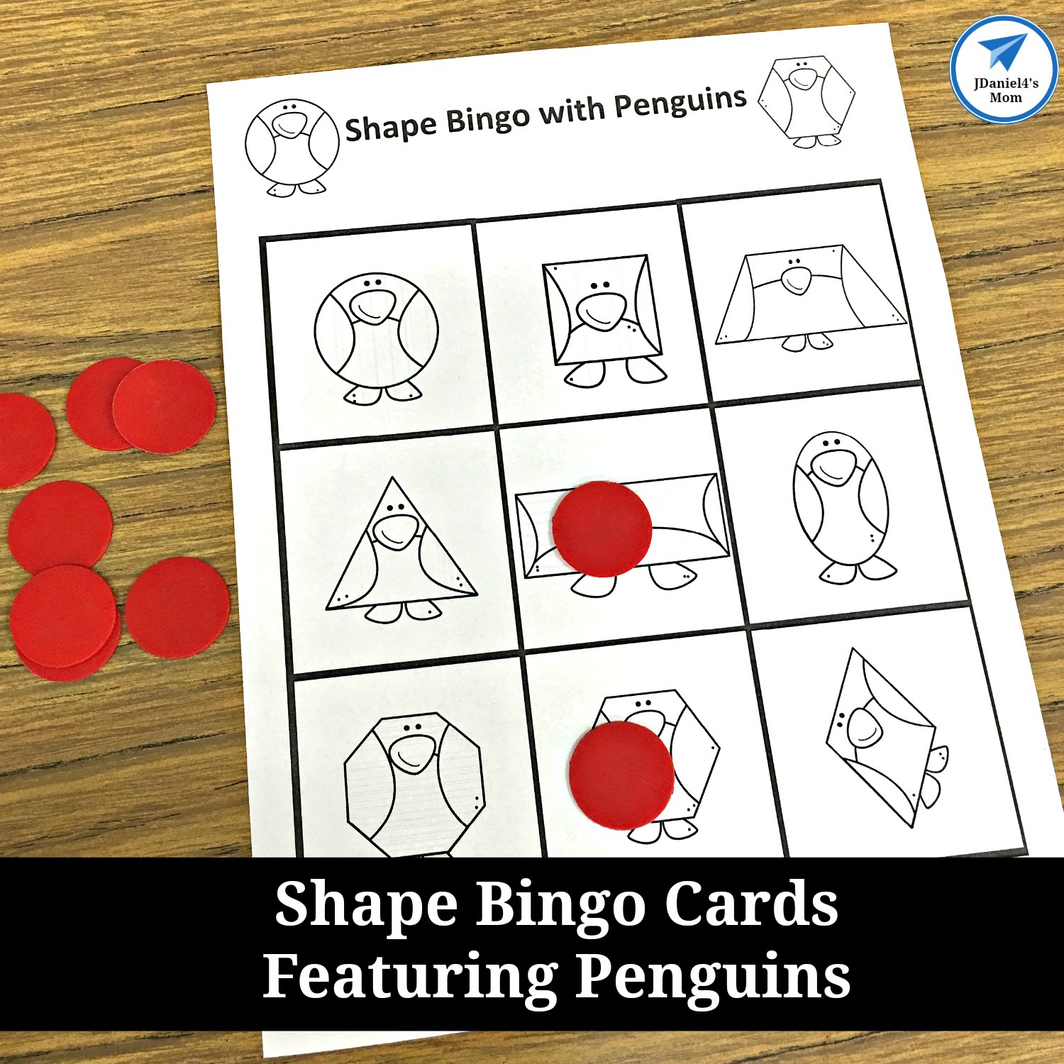 Shape Bingo Cards Featuring Penguins