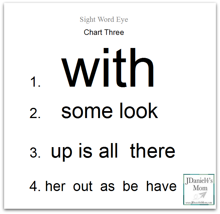 Sight Word Eye Charts Featuring Dolch Sight Words- This post contains a set of 23 sight word eye charts.