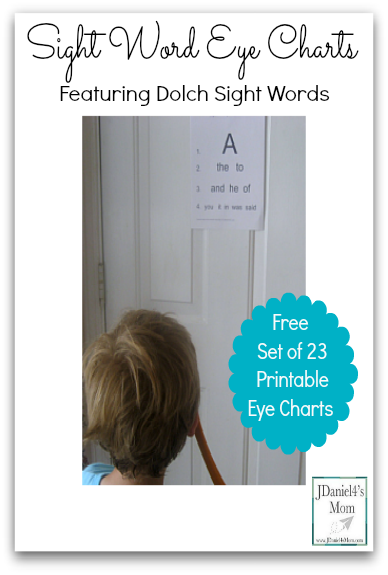 Sight Word Eye Charts Featuring Dolch Sight Words- This post contains a set of 23 sight word eye charts.