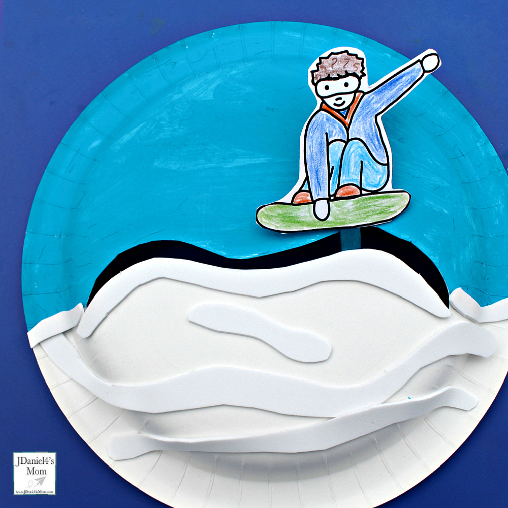 Snowboarding Downhill Interactive Paper Plate Crafts - Snowboarder Moving Down the Hills