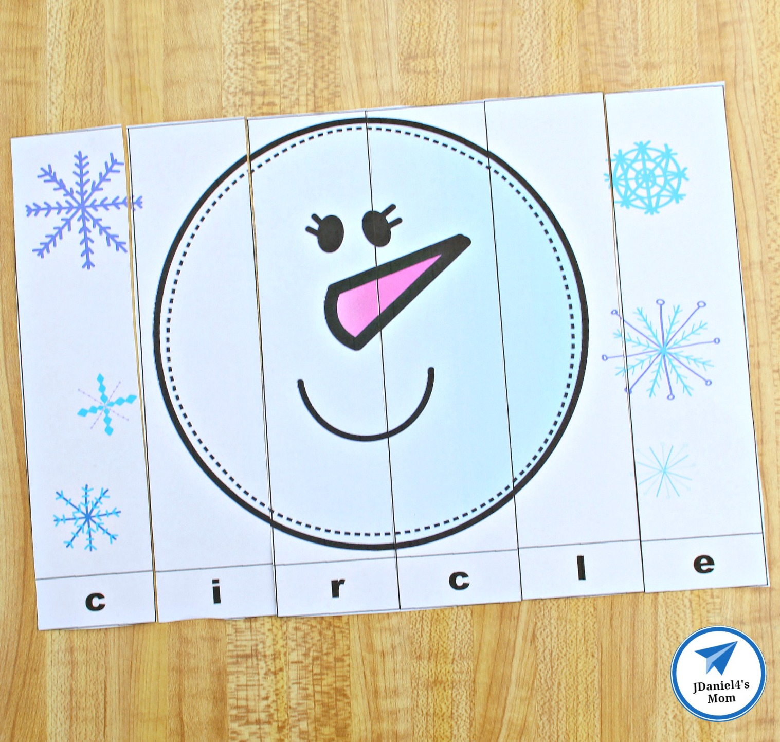 Snowman Shapes for Kids Printable Puzzle- Circle