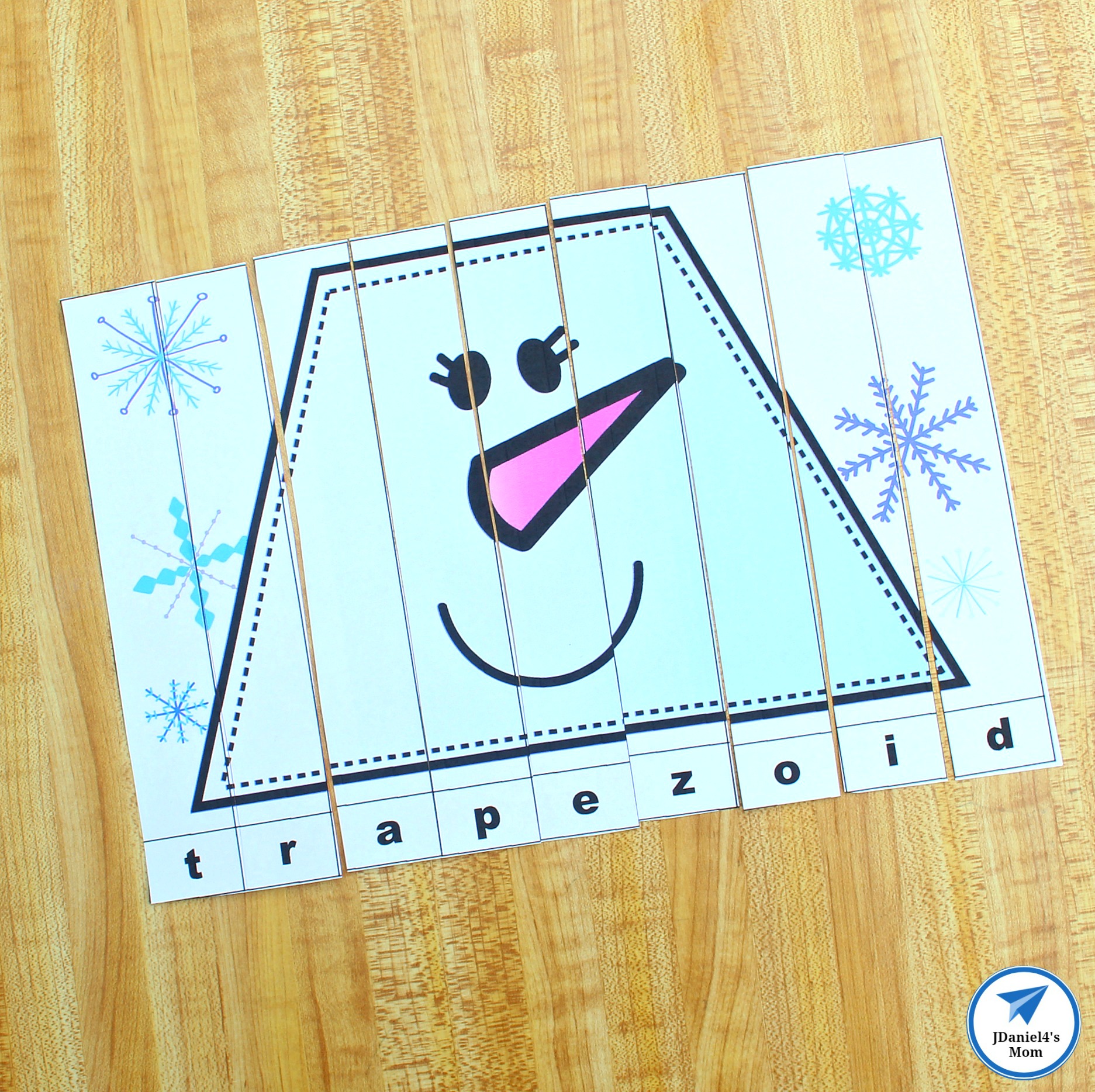 Snowman Shapes for Kids Printable Puzzles- This is the trapezoid puzzle.