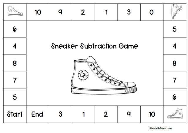 Subtraction Sneaker Math Game Board