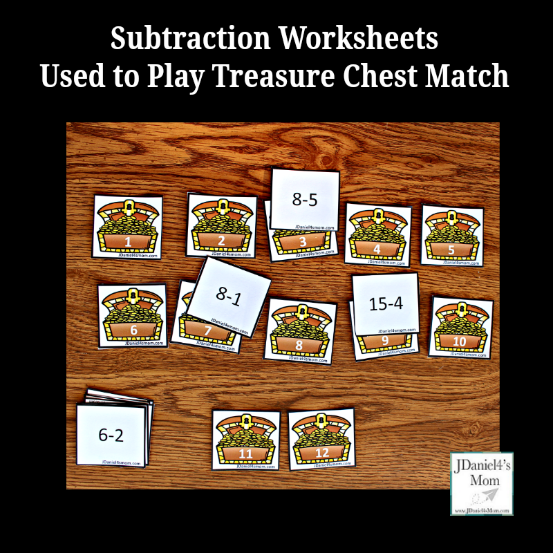 Subtraction Worksheets Used to Play Treasure Chest Match 