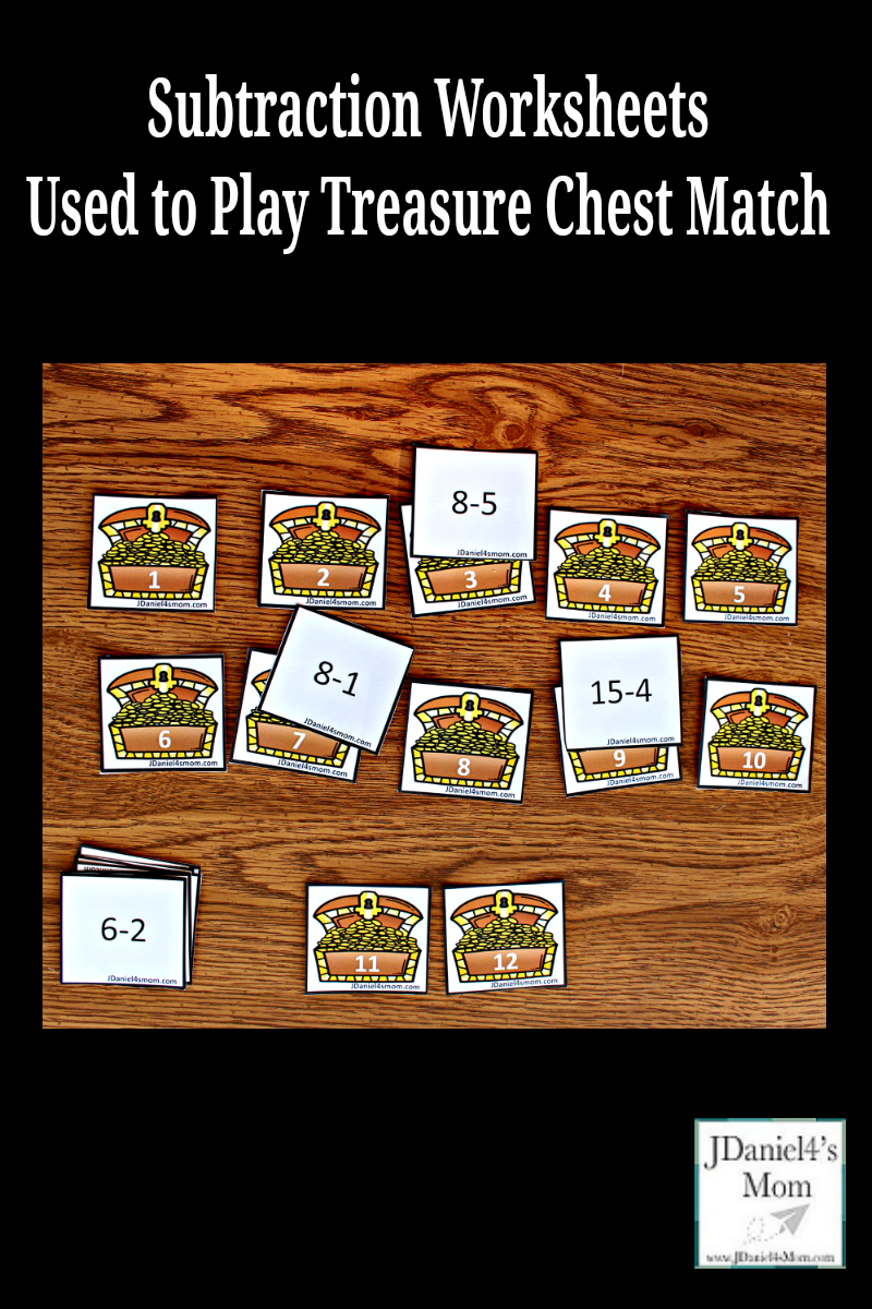 Subtraction Worksheets Used to Play Treasure Chest Match - Your children at home or students at school can review their math facts with these fun math games.