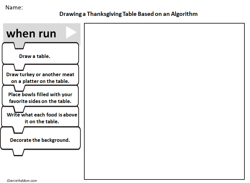 Thanksgiving Color Pages and Algorithm Activities -Thanksgiving Table 