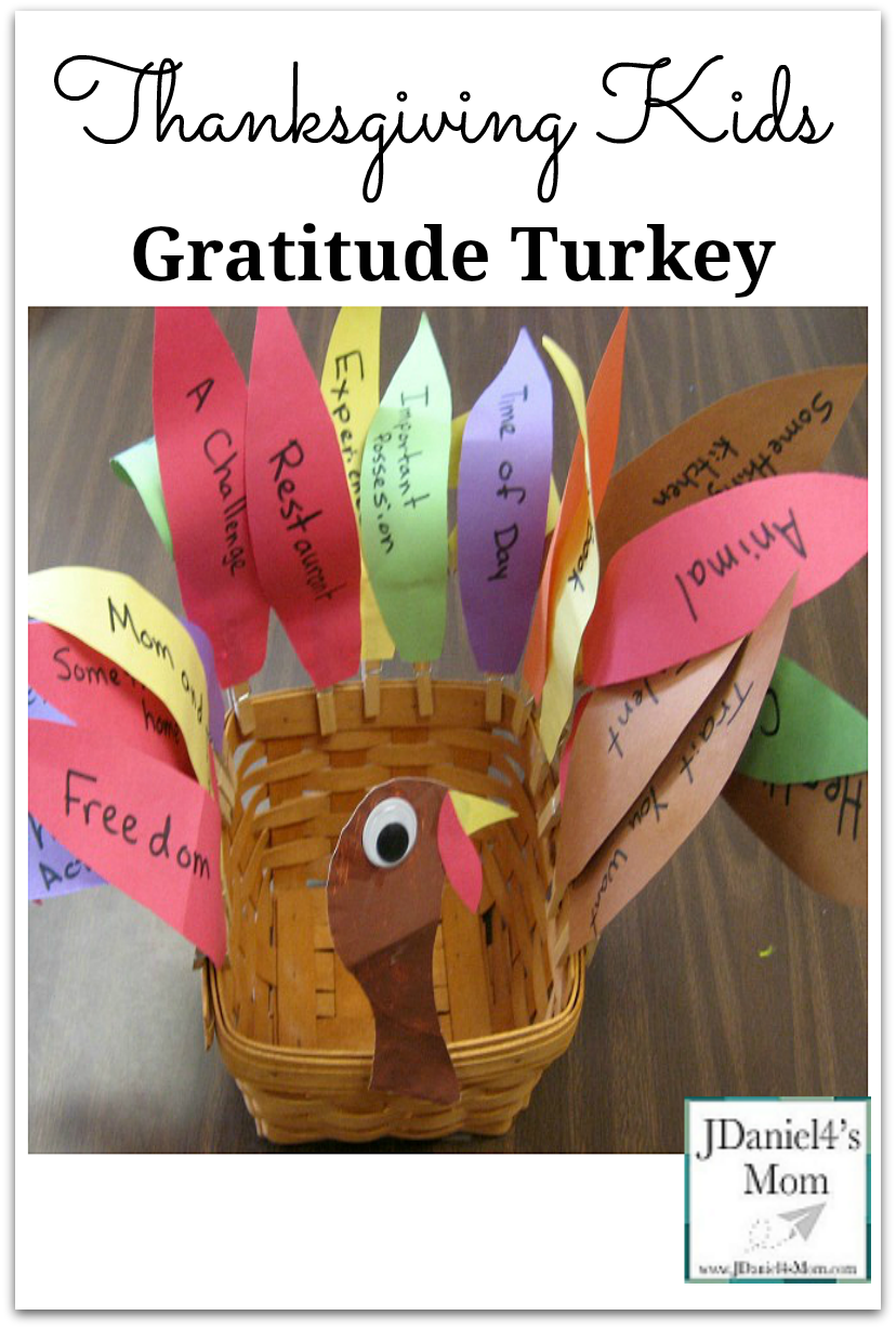 Thanksgiving Kids -Gratitude Turkey : The feathers list things you children can give thanks for.