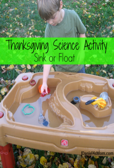Thanksgiving Science Activity for Kids- Sink or Float : Kids will see what Thanksgiving related kitchen items will sink or float.