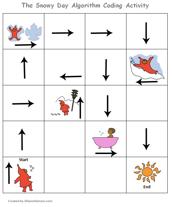 Teaching Kids to Code -The Snowy Day Coding Algorithm Activity Printable Completed