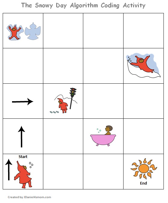 Teaching Kids to Code -The Snowy Day Coding Algorithm Activity Printable with Starting Arrows