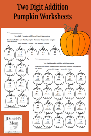 Two Digit Addition Pumpkin Worksheets