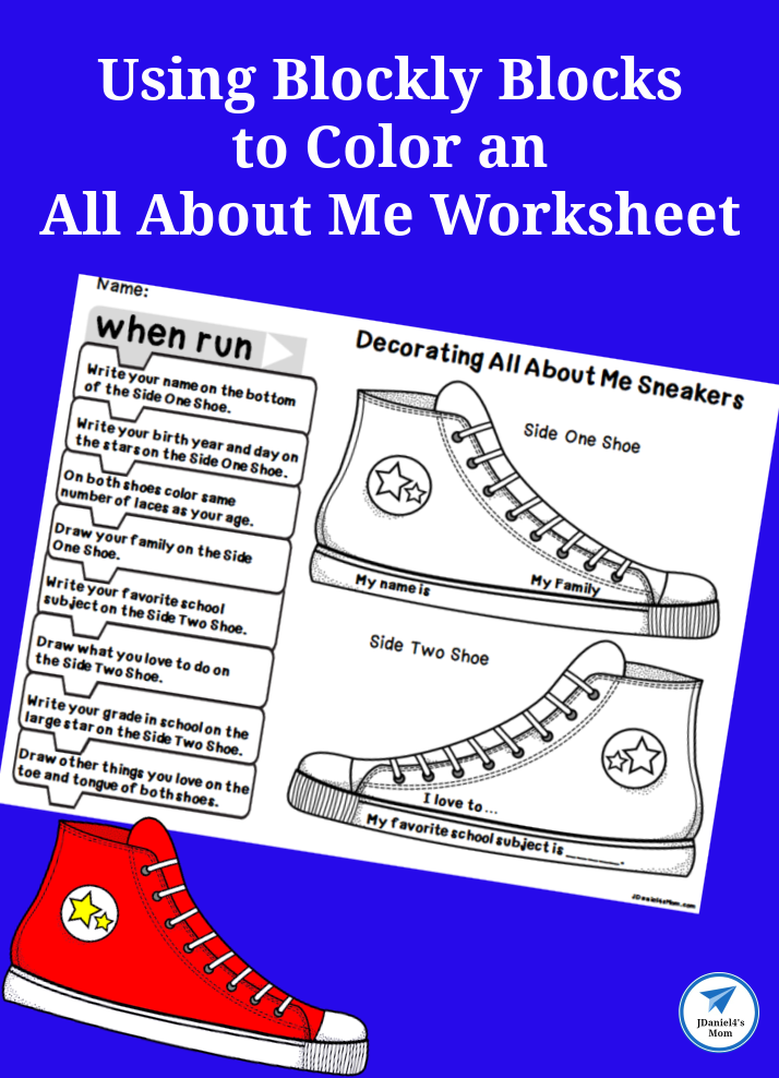 Using Blockly Blocks to Color an All About Me Worksheet 