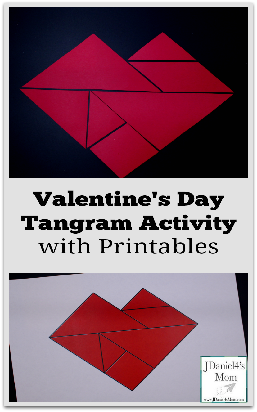 Valentine's Day Tangram Activity with Printables - This is part of a set that features printable Valetnine's Day with a small set of tangrams, a large set of tangrams, and a heart shaped pattern mat.
