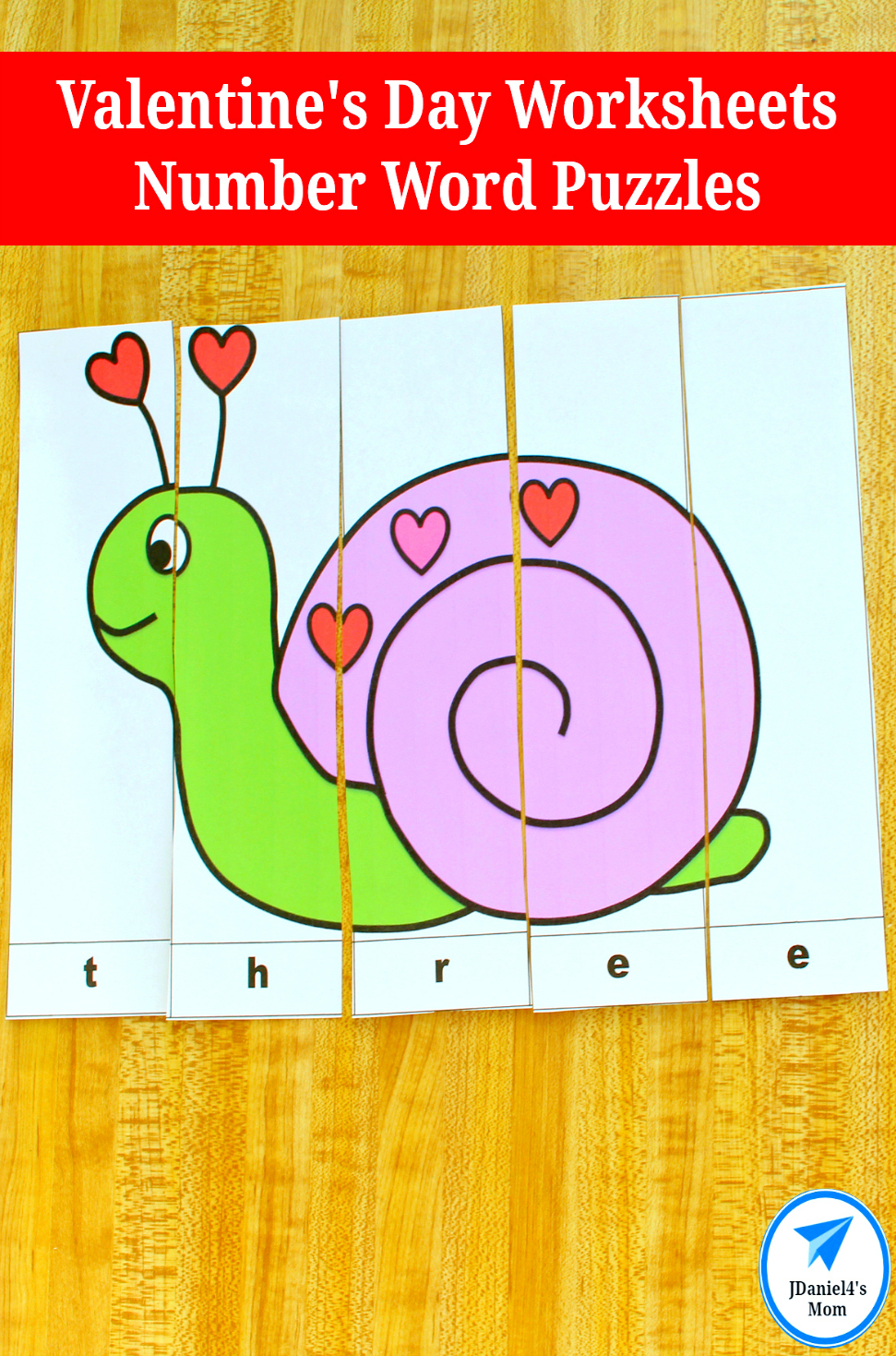 Your children at school and students at home will have fun exploring the puzzles on these Valentine's Day worksheets. They focus on letters in the number words in order. #jdaniel4smom #mathprintable #Valentine'sDay 