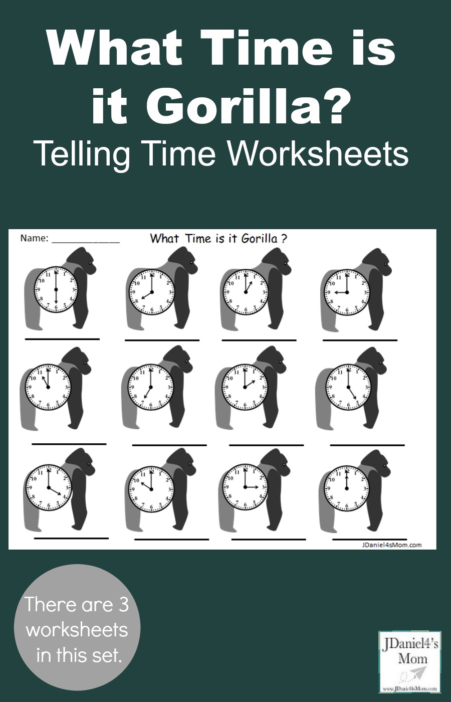 This set of three What Time is it Gorilla? telling time worksheets was designed to be used after hearing the book Good Night, Gorilla. Students at school and children at home will have sharing what they know about telling time to the hour, half hour, and five minute intervals.