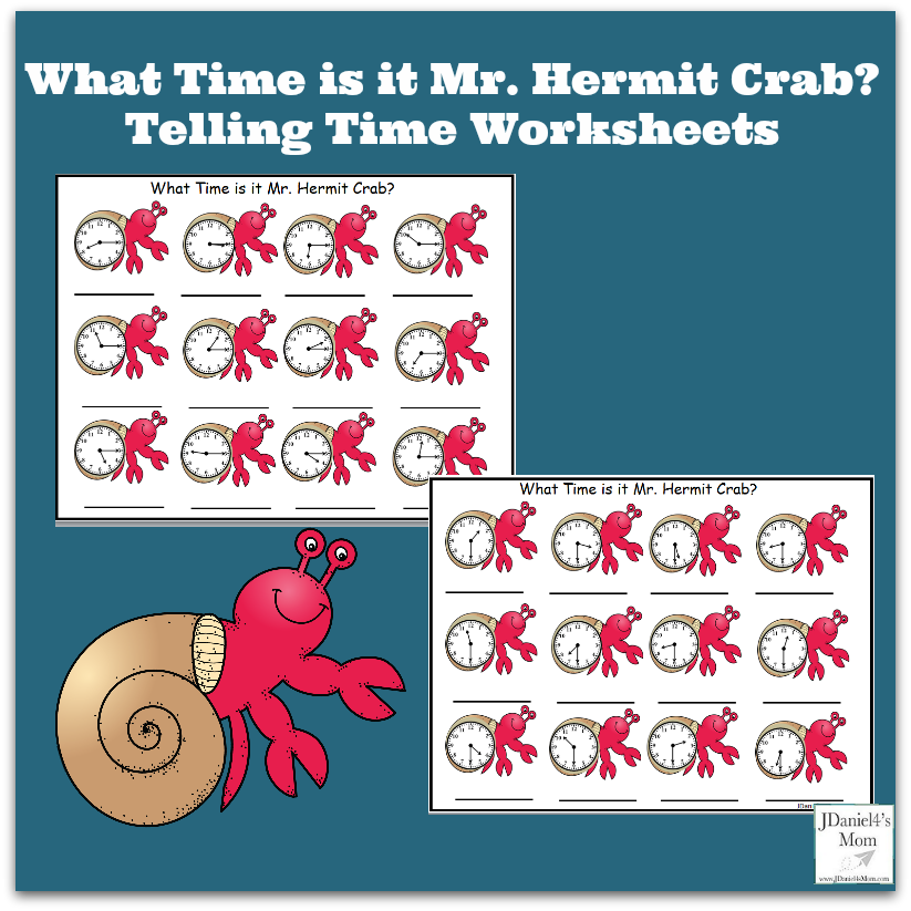 What Time is it Mr. Hermit Crab Telling Time Worksheets- This set of four telling time worksheets could be explored after reading the book A House for a Hermit Crab