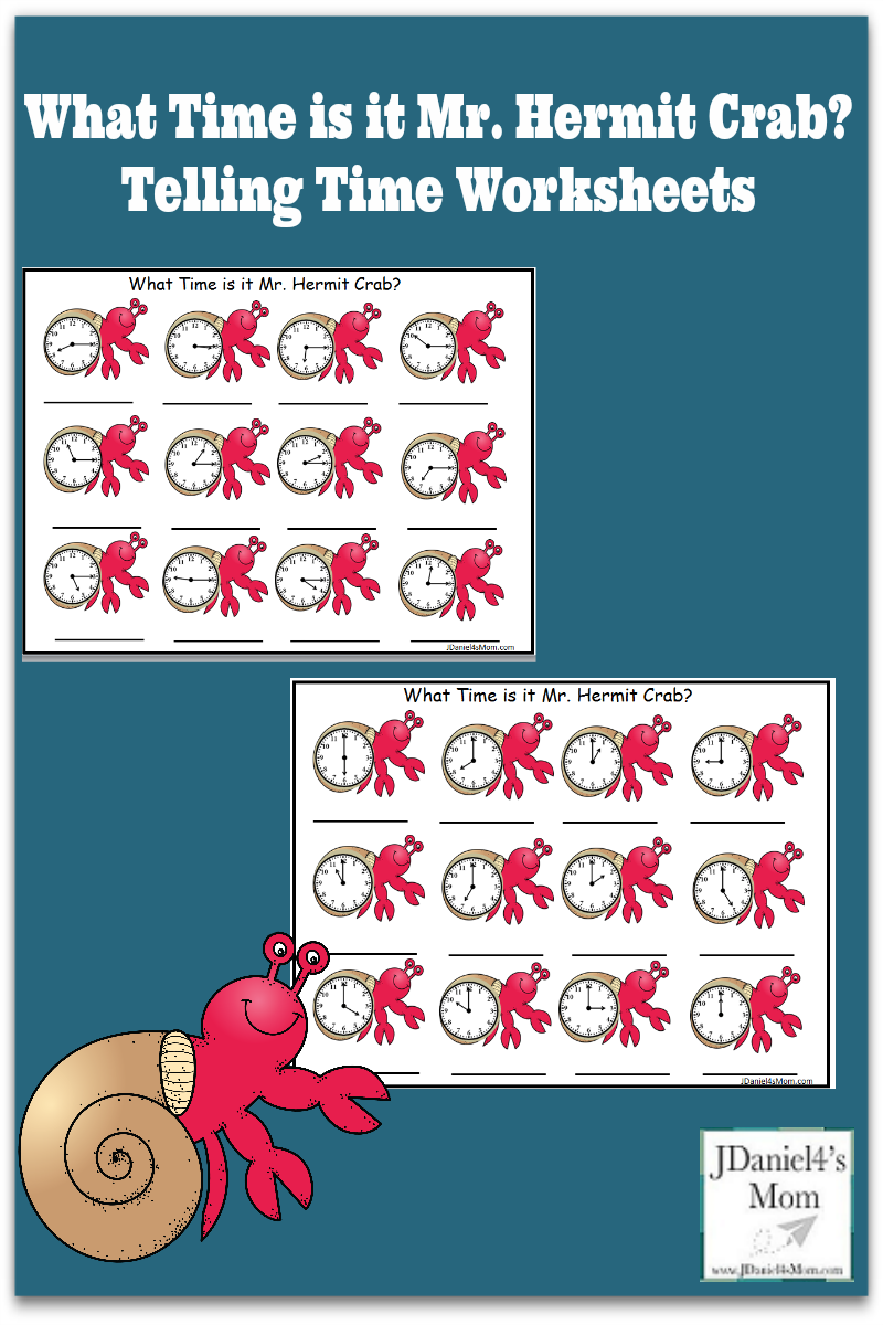 What Time is it Mr. Hermit Crab? Telling Time Worksheets - Crab clocks on the quarter til. quarter after, half hour and hour.