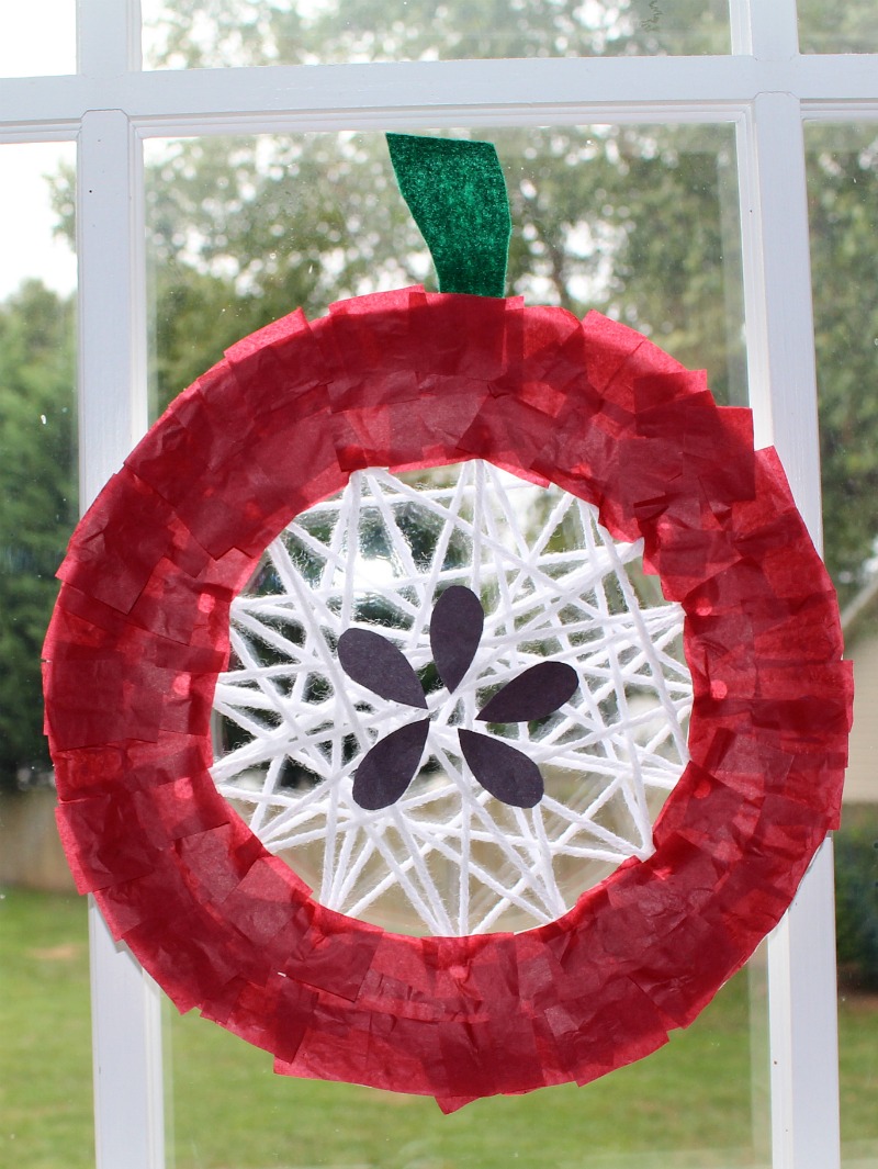 Apple  Craft That Works on Fine Motor Skills- Complete Craft Hanging in a Window