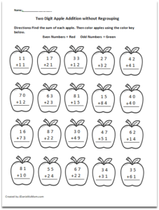 Apple Themed Addition with Regrouping and Without Worksheets