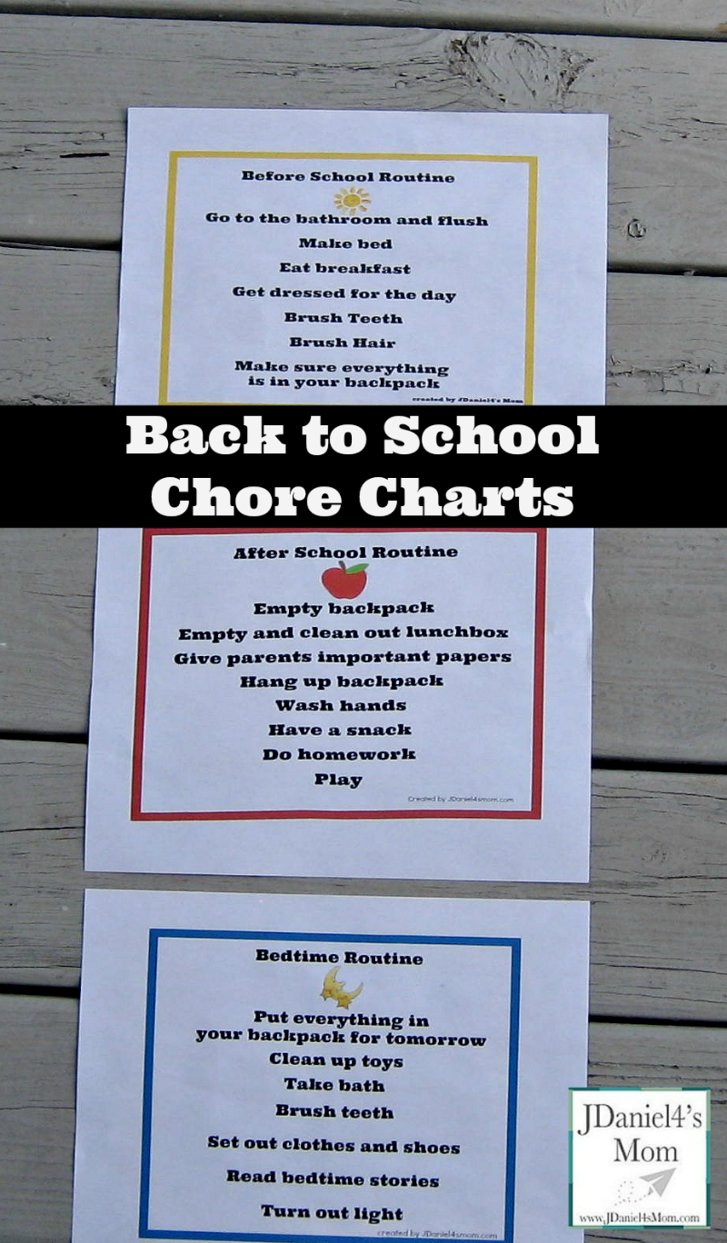 Back to School Chore Charts