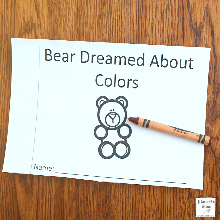 Bear Dream About Colors Printable Book - This printable was created to explore after reading the book Bear Snores On. Children at school or students at school will enjoy this book to color. There is a you color version and a bear is already colored version. This is the cover of the book.