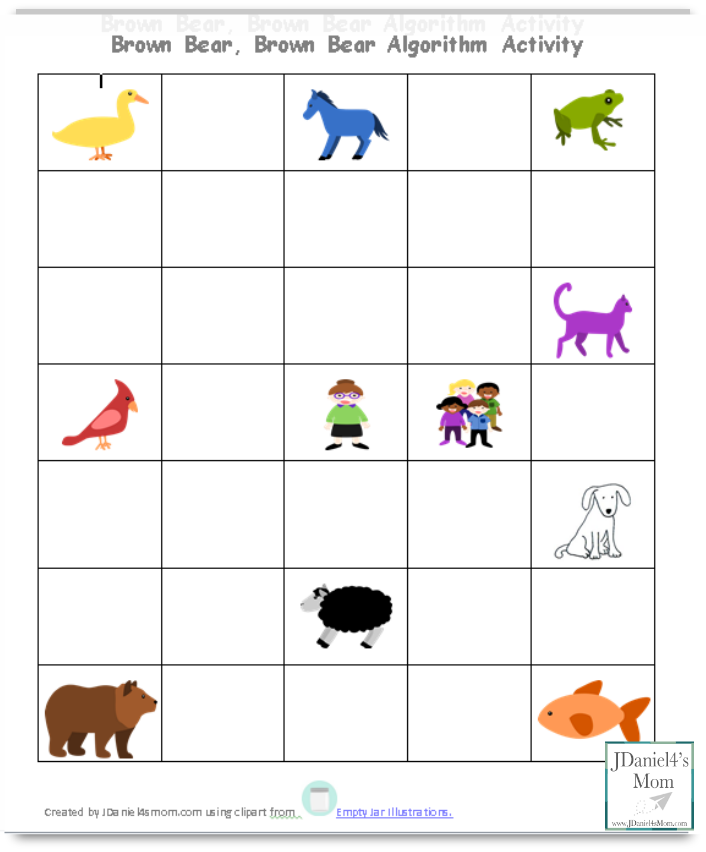 Brown Bear, Brown Bear Algorithm Activity Printable