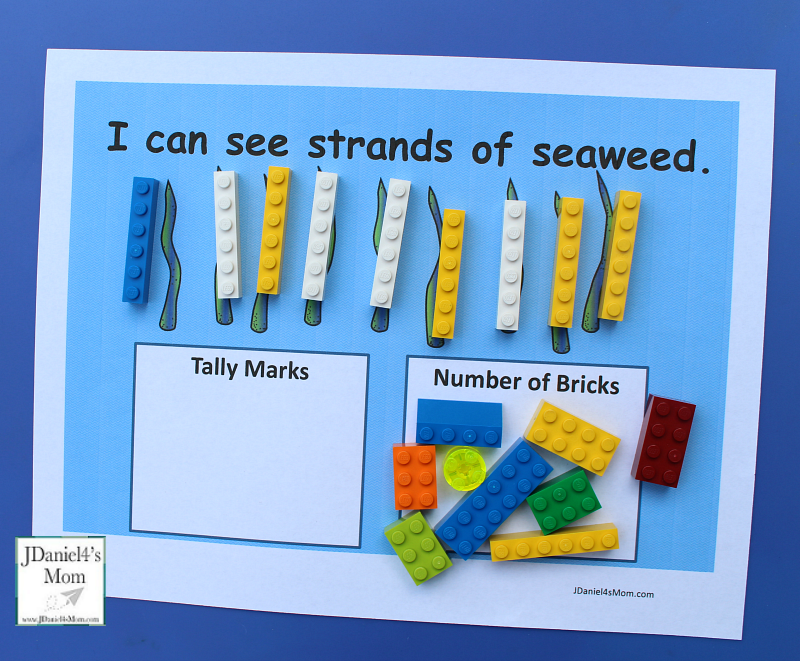 Ocean Themed Counting Worksheets to Use with LEGO- This set includes worksheets for numbers one thru ten for kids to explore. Counting with one to one correspondence and tally marks. There is a fun way to check your answers.