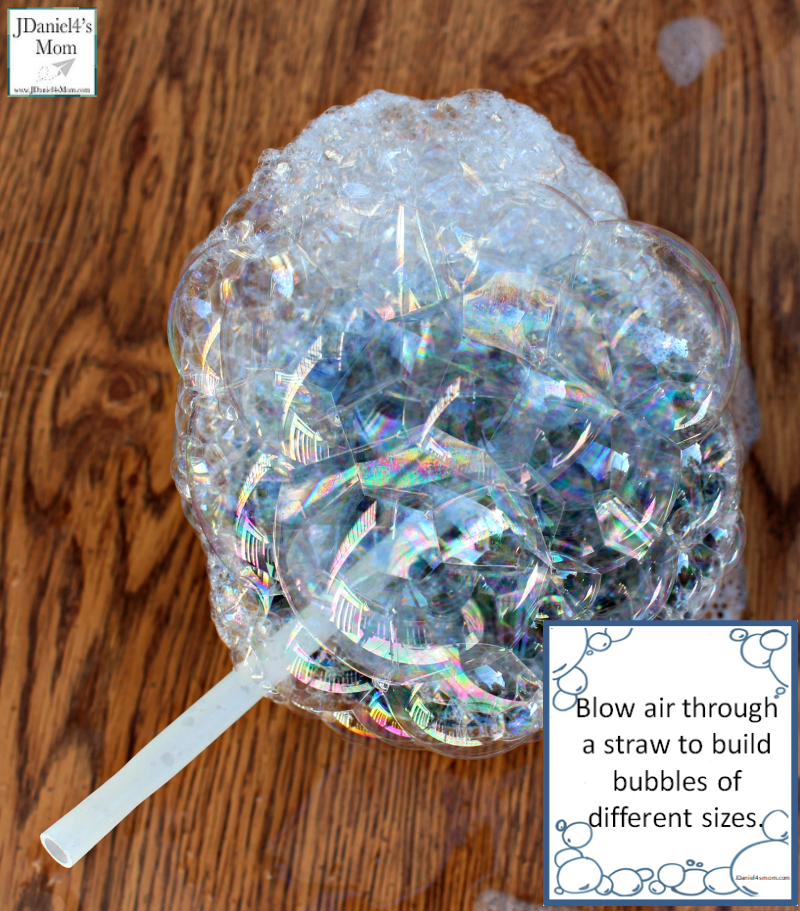 Bubble Games and Activities- This card said blow different sizes of bubbles.