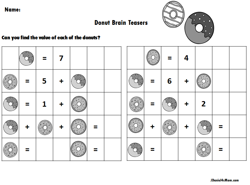 Donut Themed Brain Teasers for Kids in Black and White