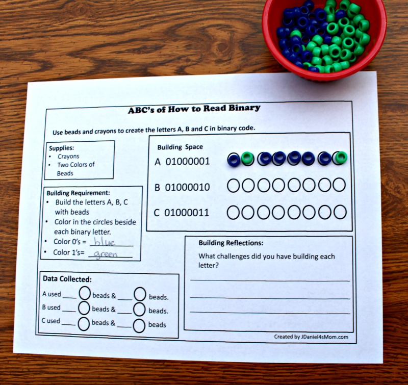 ABC's of How to Read Binary STEM Activity with Printable - Beads in the Binary Code Circles