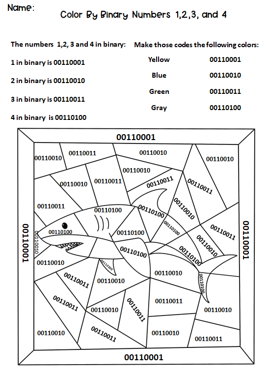 color by binary numbers shark coloring page