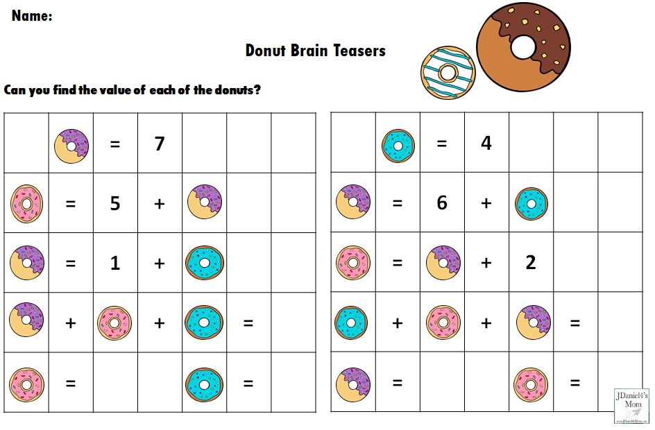 Donut Themed Brain Teasers for Kids in Color