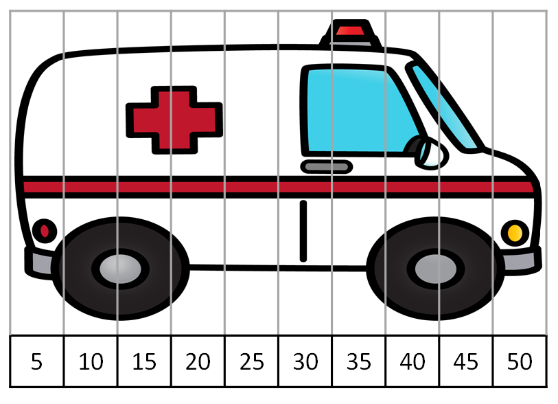 Editable Community Helper Vehicle Counting Puzzles- Counting by Fives