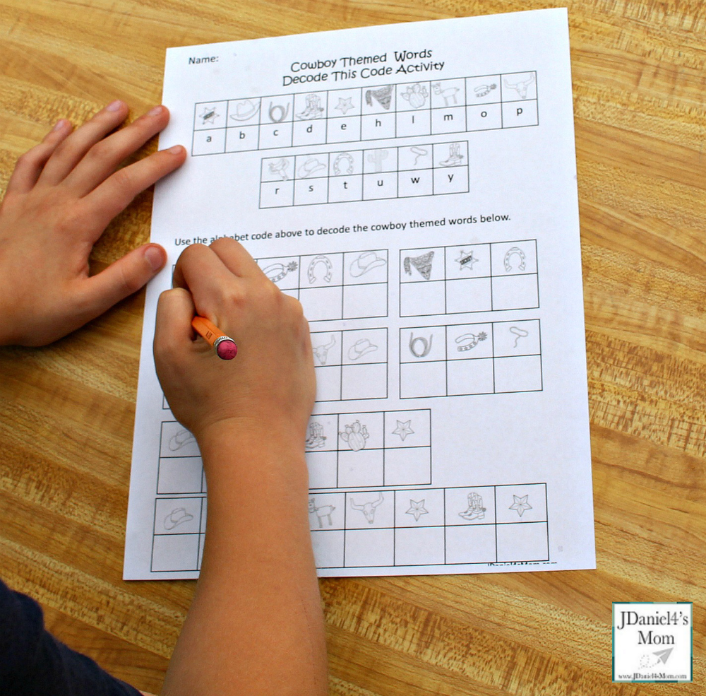 Cowboy Themed Words Decode This Code Activity - Working on the Worksheets