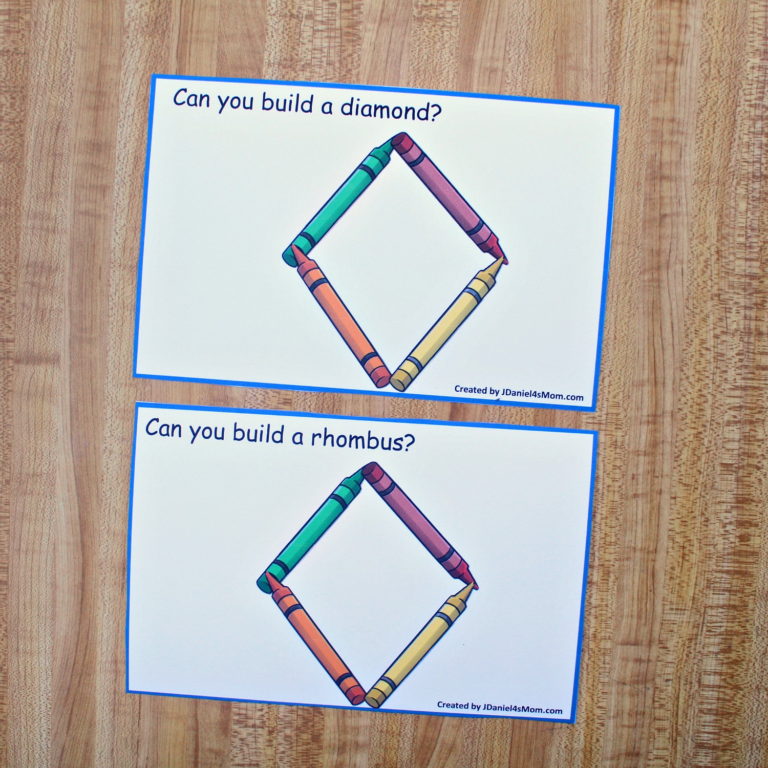 Building Shapes with Crayons STEM Task Cards for Kids - Diamond or Rhombus