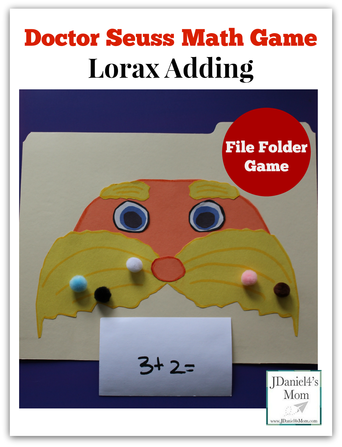 doctor seuss math game lorax adding with file folder